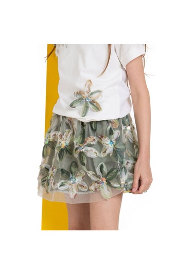 Kız Çocuk Zambak Detaylı Etekli Takım Yeşil