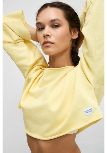 Urban Beat Cybele Kadın Kayık Yakalı Oversize Uzun Kollu Sarı Sweatshirt Sarı