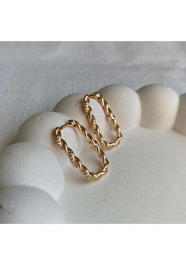 Kadın Küpe Özel Seri Minik Taşlı İnce Elips Burgu Halka Küpe 001