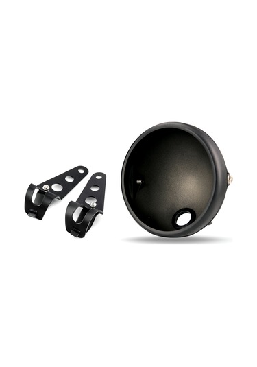 Ranyeek Motosiklet 7 İnç Metal Far Kova Kasa + Tutucu Seti, Ön Amortisör 28-36mm Ve 35-43mm Uyumlu, Paslanmaz Çelik, Mat Siyah