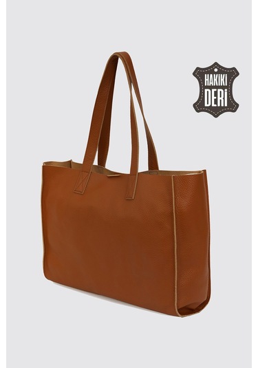 City Tote Hakiki Deri Omuz Çantası Taba Smr9182 Taba