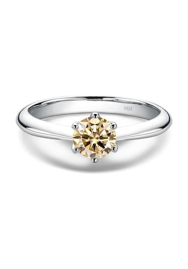 Sarı Bague Ringen 1.0 Karat D Renk Mozanit Alyans Kadınlar Için En Kaliteli 18 K Beyaz Altın Renk 925 Ayar Gümüş Takı