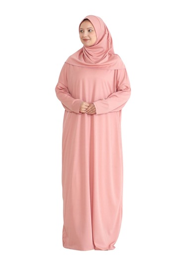 Zarif Namaz Elbisesi Ve Türban Tesbih Set Tesettür Şal Müslüman Kıyafetleri Abaya - Siyah Pudra