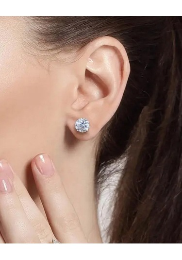 Brezza Lusso Jewelry Diamond Serisi Tektaş Aşk Stylish/night Gümüş Kadın Küpe 7 Mm