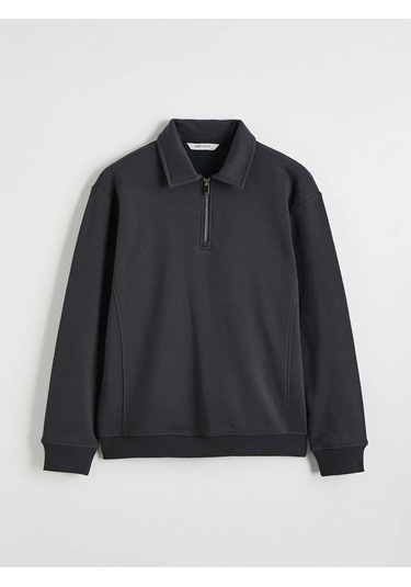 Lc Waikiki Antrasit Fermuar Kapamalı Polo Yaka Erkek Sweatshirt