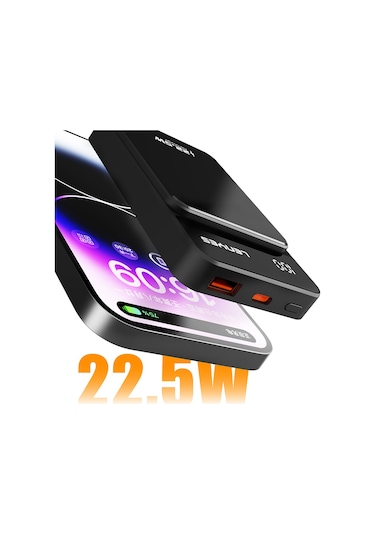 Lenyes Pw126d Dijital Led Ekranlı Kablosuz Şarj Özellikli Powerbank 22.5w 10.000mah Siyah