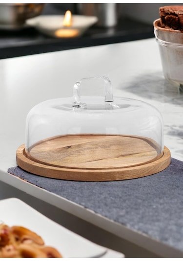 The Mia Madera Yuvarlak Kek Saklama Fanusu 17x26x26 Cm