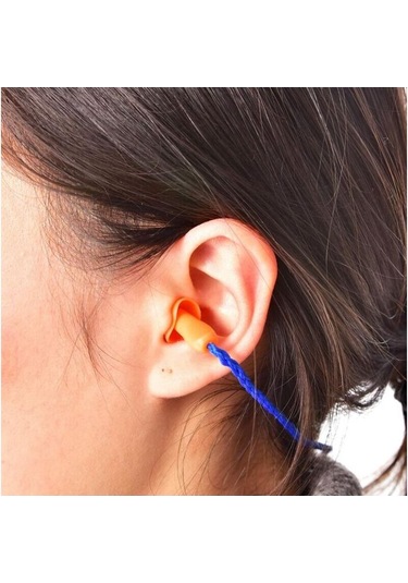 20 Çift Kablolu Kulak Tıkacı Gürültü Önleyici Yeniden Kullanılabilir Silikon Kulak Tıkacı Uyku İşitme Koruması Mavi