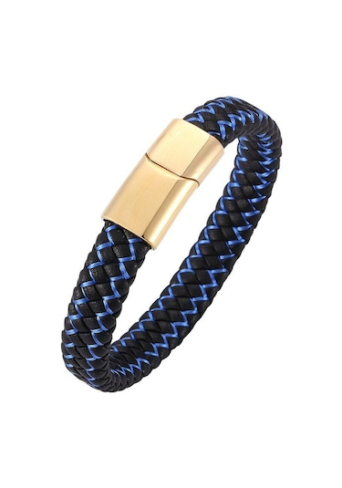 Moda Takı Deri Bileklik Erkek Paslanmaz Çelik Toka Erkek Bileklikler Bilezikler Takı Hediye Mavi