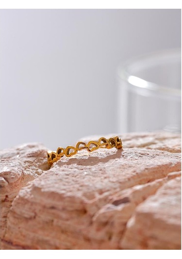 Eetit Minimalist Paslanmaz Çelik Kalp Aşk Hollow Ince Yüzük Kadınlar İçin Altın Renk Su Geçirmez Romantik Moda Günlük Takı Hediye 8