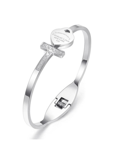 Novahub Altın Çapraz Aşk Moda Kelime Kilidi, Titanyum Çelik, Gümüş, Geometrik Tasarım, Basit Stil Gümüş