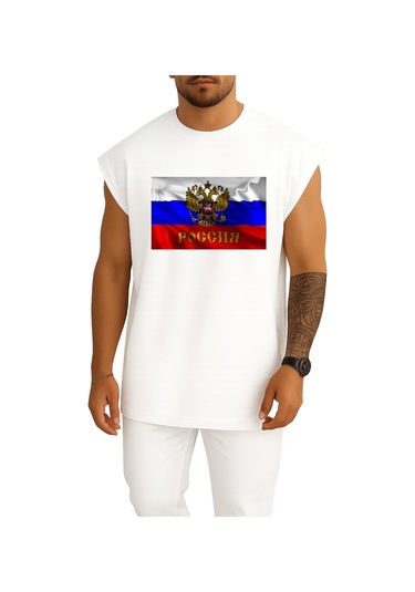 Oversize Russian Empire Flag Of Russia Coat Of Arms Of Russia Göğüs Tasarımlı Atlet Beyaz
