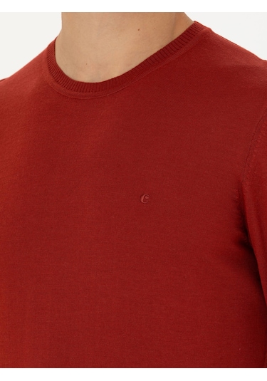 Cacharel Koyu Kiremit Slim Fit Bisiklet Yaka Triko Kazak Kırmızı