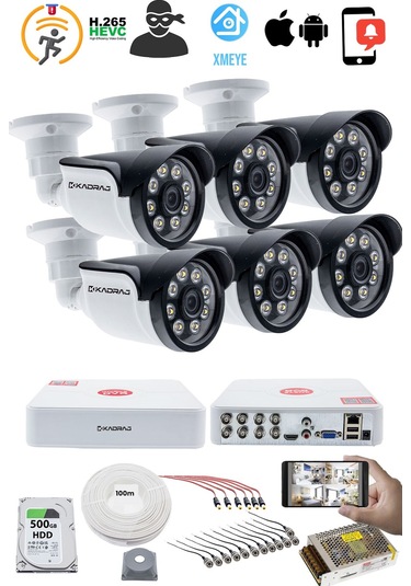 6'lı Kameralı Güvenlik Kamerası Seti - Kdj-6s-8w-ss-p-v1