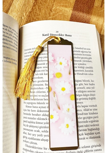 Kitap Kılıfı Ve Metal Kitap Ayracı Seti Pembe Papatya