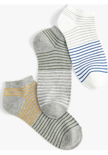 Koton Çizgili 3'lü Patik Çorap Seti Çok Renkli Multıcolor 4wam80065aa 4WAM80065AAMIX Mavi