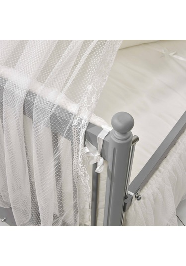 Meltem Kids Mondo Sallanır Ahşap Anne Yanı Beşik - 60x120 CM ( Gri - Ekru ) Ekru