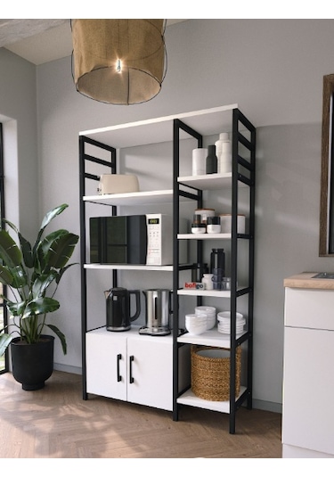 Mutfak Standı 2 Kapaklı 8 Raflı Kahve Köşesi Mutfak Rafı Mutfak Bangosu Brezilya Beyaz