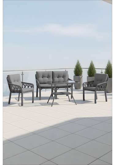 Lumisgarden Neva Rattan Bahçe Takımı 2+1+1 +masa Gri