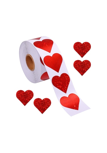 Sevgililer Günü İçin Simli Kırmızı Kalp Çıkartmaları - Dekoratif Kalp Çıkartmaları Çok Renkli