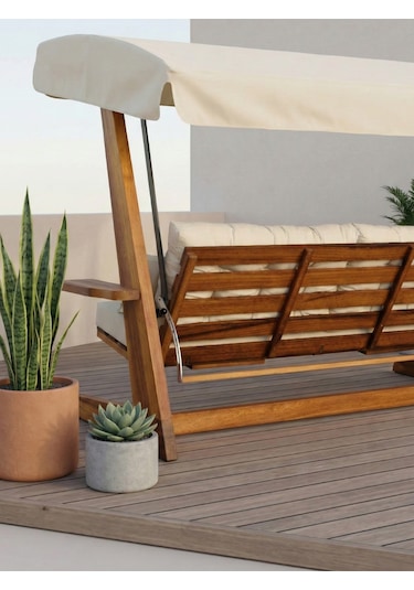 Luna Deluxe 2600 Iroko Beş Kişilik Ahşap Bahçe Salıncağı Krem