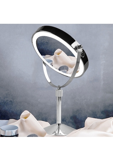 Sones Masaüstü Çift Taraflı Yuvarlak Led Aydınlatmalı Makyaj Aynası Kaldırılabilir Büyüteçli Ayna, Özellikler: Düzlem + 5 Kat Büyütme 7 İnç Pil Modeli