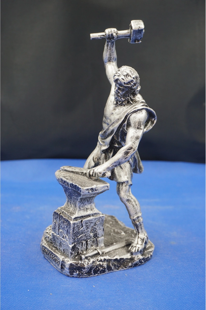 Hephaestus Ateş Tanrısı Heykel Biblo Mitolojik Heykel Özel Tasarım 22 Cm Ev Dekor Aksesuar Gümüş