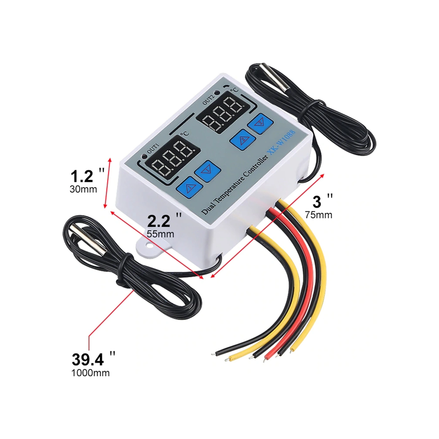 Skycity Xk-w1088 Akıllı Dijital Çift Kontrol Sıcaklık Regülatörü, Çift Ekranlı, Ayarlanabilir, Ac110-220v, 10a Röle, Su Geçirmez Sensörlü