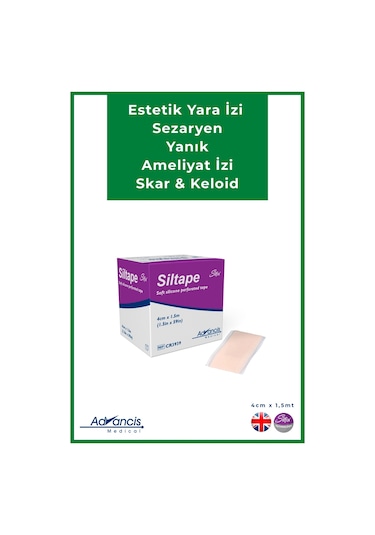 Advancis Medical UK Siltape Soft Silikon Yara İzi Dikiş İzi Sezaryen Yanık Estetik Bant 4 CM x 1500 CM