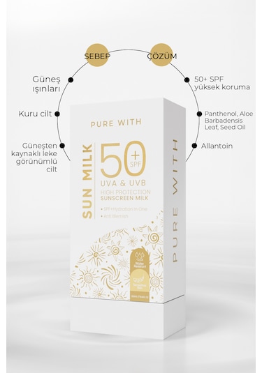 Pure With Sunscreen Sun Milk Yüksek Koruma Güneş Kremi SPF50 250 ML