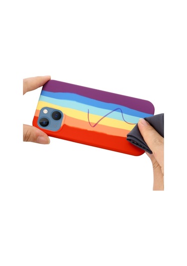 Smcase iPhone 14 Kılıf Gökkuşağı Desenli Lansman Silikon