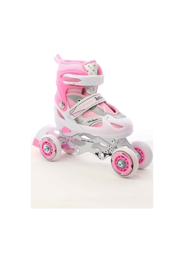 Paten Ayarlanabilir 2+2 , 2+1 Metal Gövde Alıştırma Çocuk Pateni Pembe