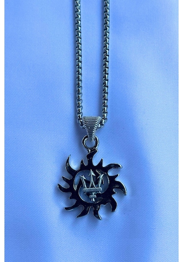 Mızraklı Biohazard El İşçiliği Paslanmaz Çelik Zincir Erkek Kolye Gümüş