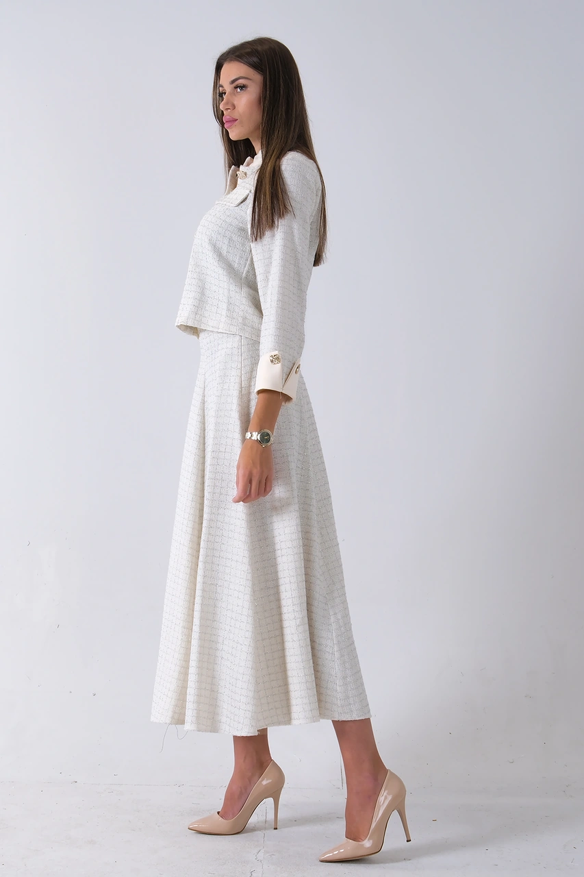 Feminist Ekru Önü Düğme Kapamalı Crop Ceket Etekli Tüvid Takım 45950601.147 Ekru