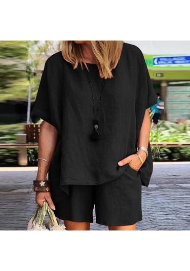Zanzea Kadın Rahat Pamuk Kıyafetler Yaz Yarım Kollu T-shirt Ve Şort Iki Parçalı Takım Elbise Set Siyah Zanzea Kadın Rahat Pamuk Kıyafetler Yaz Yarım Kollu T-shirt Ve Şort Iki Parçalı Takım Elbise Set Siyah