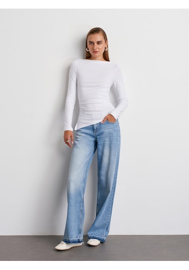 Dilvin 32198 Kayık Yaka Uzun Kollu Top-beyaz Beyaz