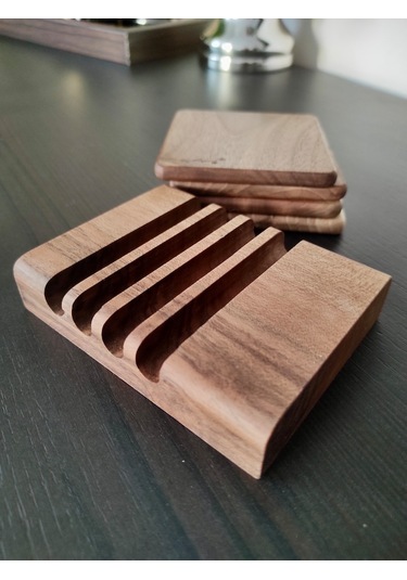 Gerçek Ceviz Ağacından El Yapımı Bardak Altlığı 4lü- Hand Made Walnut Coaster Ceviz 4'lü