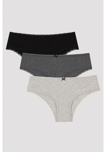 Penti Daily Lace Pamuklu 3lü Gri Hipster Külot