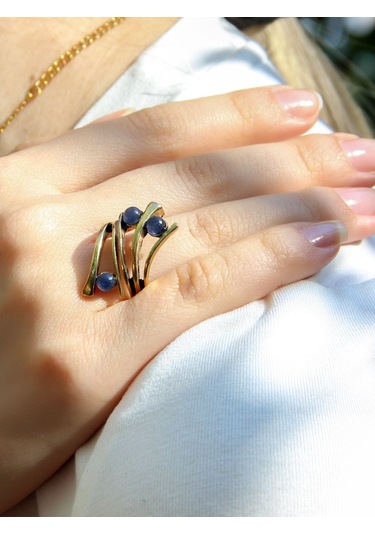 Doğal Taş 3'lü Apatit Doğal Taşlı Ayarlanabilir Kadın Yüzük Euy66ap Mavi