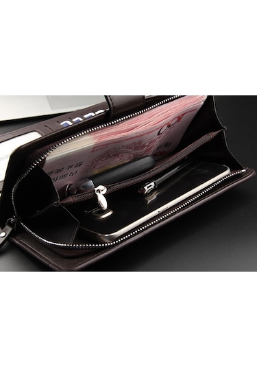 Baellerry Casual Cüzdan Uzun Debriyaj Üç Katlı Cüzdan Erkekler İçin Çok Fonksiyonlu Telefon Çantası Siyah