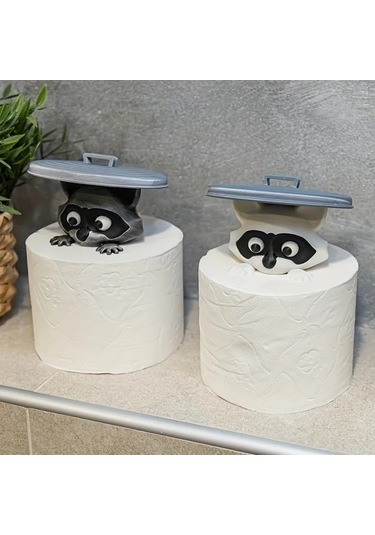 Chuangyinshop Gri Rakun Tuvalet Kağıdı Tutucu 3d Baskılı Banyo Dekoru Pratik Saklama Gri