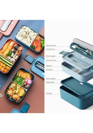 Yalıtımlı Öğle Yemeği Kutusu, Bento Öğle Yemeği Kutusu-1600ml, Çatal Bıçak Takımlı Öğle Yemeği Kutusu, Yetişkinler Ve Çocuklar İçin 2 Bölmeli Sızdırmaz Plastik Öğle Yemeği Kutusu --
