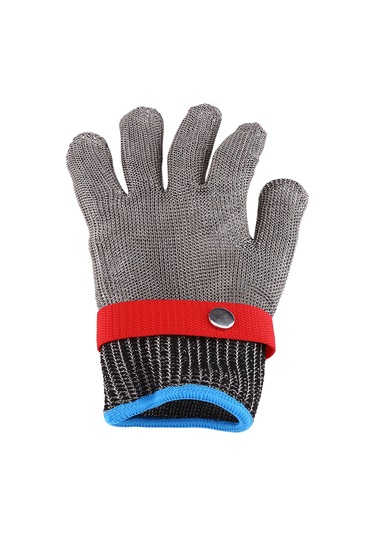 Geeksen 5 Seviye Paslanmaz Çelik Telli Kesici Dayanıklı Eldiven, Kırmızı Kanca İle Tekli, L Beden, Nilon İç Eldiven İle Konfor