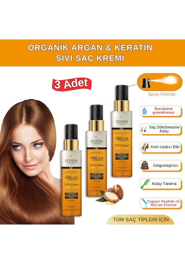Elysian Essence Organik Argan & Keratin Sıvı Saç Kremi 3'lü Set