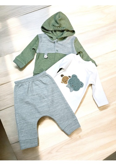 Ayıcıklı Hırkalı Erkek Bebek Takım Yeşil