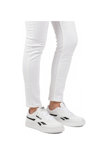 Beyaz Siyah Bağcıklı Hafif Cilt Erkek Spor Ayakkabı Marlow M Beyaz - Siyah