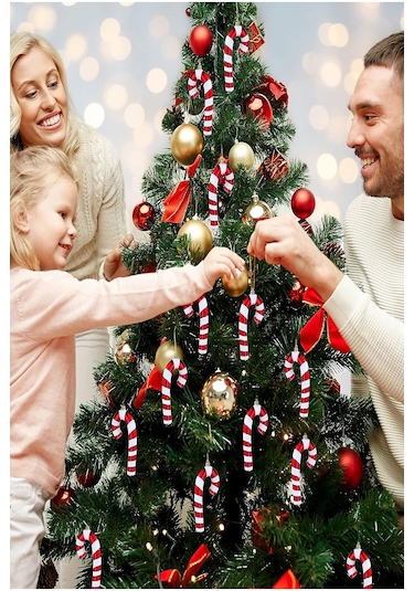 6'lı Yılbaşı Ağaç Süsü Baston Kırmızı Şeker Kamışı Ağaç Süsü Yeni