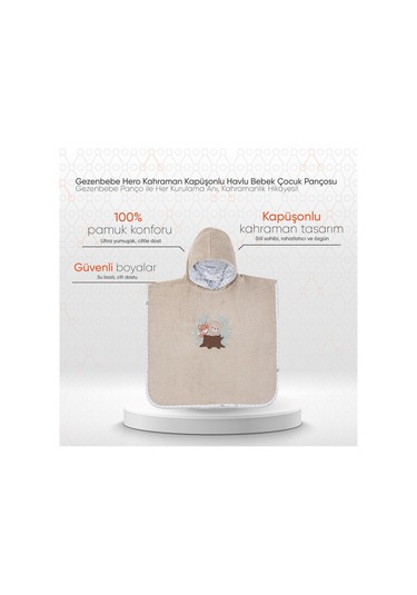 Gezenbebe Hero Kahraman Kapüşonlu Havlu Bebek Çocuk Pançosu Çok Renkli