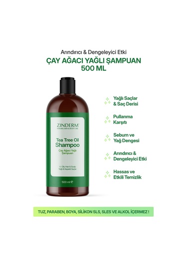 Zinderm Arındırıcı Ve Dengeleyici Tuzsuz Çay Ağacı Şampuanı 500 ML