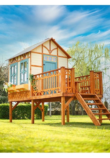 Mandu Ahşap Yerden Yüksek Ağaç Oyun Evi Çok Renkli